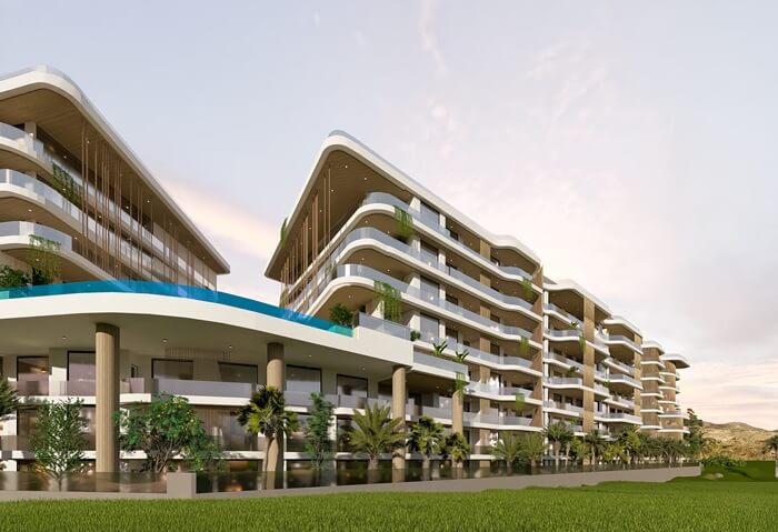 نمای زیبای آپارتمان های گلف هیلز در شهرک مسقط هیلز با ویوی زمین گلف - خرید ملک در عمان