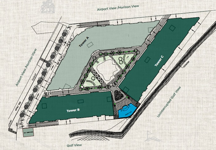 نقشه آپارتمان های گلف هیلز در شهرک مسقط هیلز با ویوی زمین گلف و فرودگاه مسقط - مناسب برای پیش خرید ملک در عمان و دریافت اقامت عمان از طریق خرید ملک